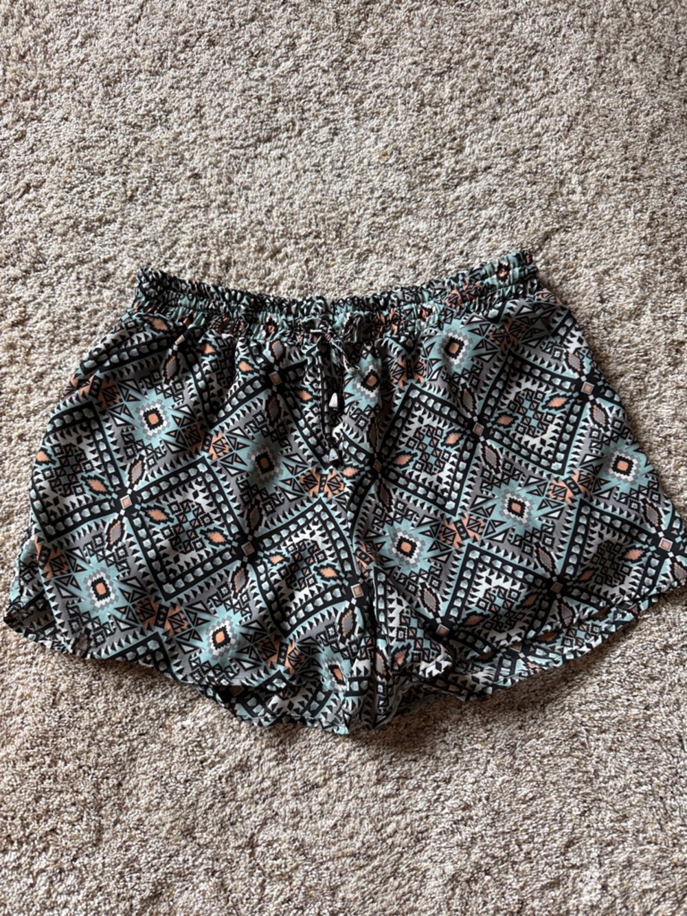 Anthropologie Black & Teal Geometric High-Waist Shorts